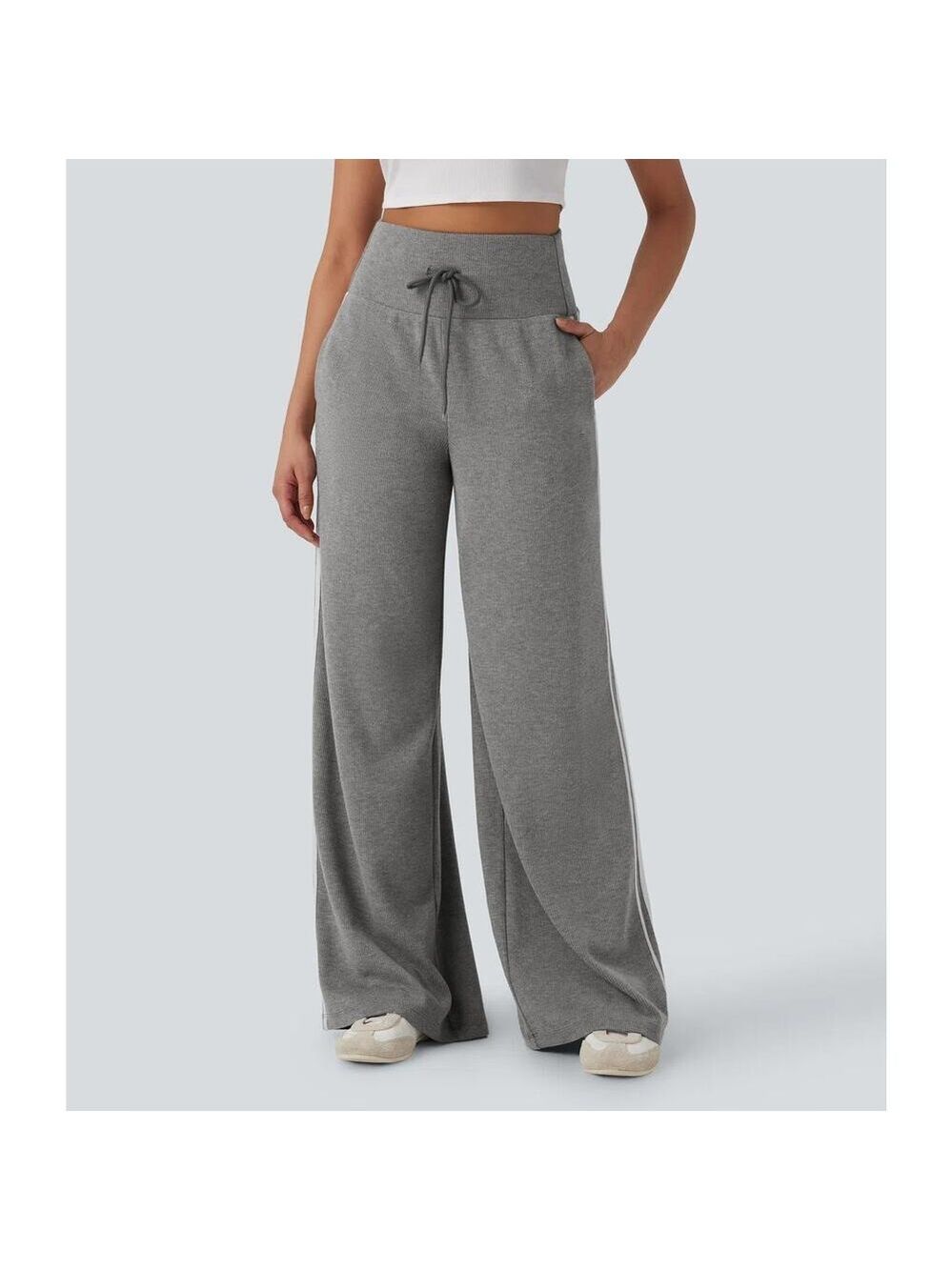High-Waist Wide Leg Lounge Pants - Gray